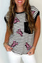 Black Stripe Sequined Lobster Patched Pocket Casual Tank Top