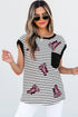 Black Stripe Sequined Lobster Patched Pocket Casual Tank Top