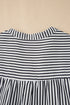 Black Stripe Short Sleeve Buttoned V Neck Pocketed Plus Size Mini Dress