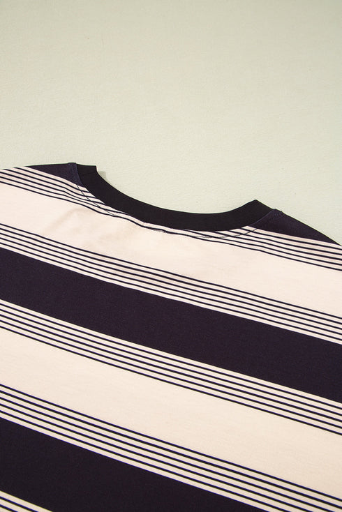 Black Stripe Short Sleeve T Shirt and High Waist Pocketed Shorts Set