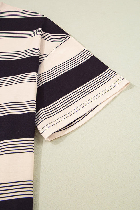 Black Stripe Short Sleeve T Shirt and High Waist Pocketed Shorts Set