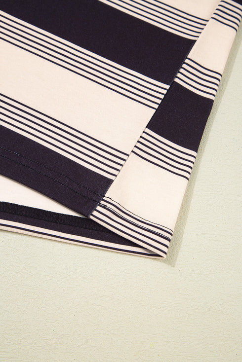 Black Stripe Short Sleeve T Shirt and High Waist Pocketed Shorts Set