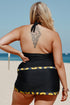 Black Sunflower Strappy Halter Drawstring Side Plus Size Tankini Set