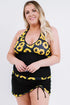 Black Sunflower Strappy Halter Drawstring Side Plus Size Tankini Set