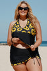 Black Sunflower Strappy Halter Drawstring Side Plus Size Tankini Set