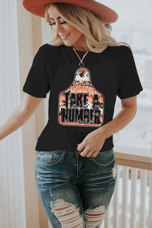 Black Take A Number Graphic Crew Neck Tee
