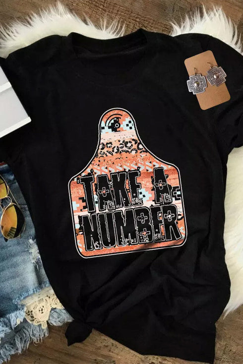 Black Take A Number Graphic Crew Neck Tee