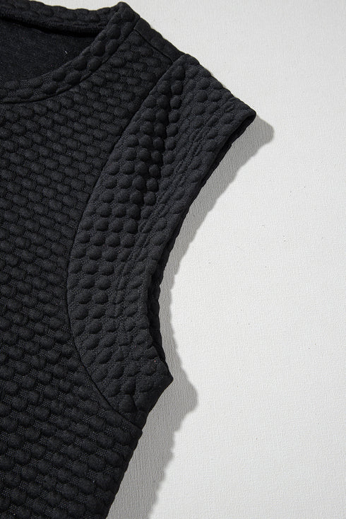 Black Textured Cap Sleeve T-shirt Shift Mini Dress