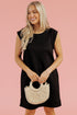 Black Textured Cap Sleeve T-shirt Shift Mini Dress