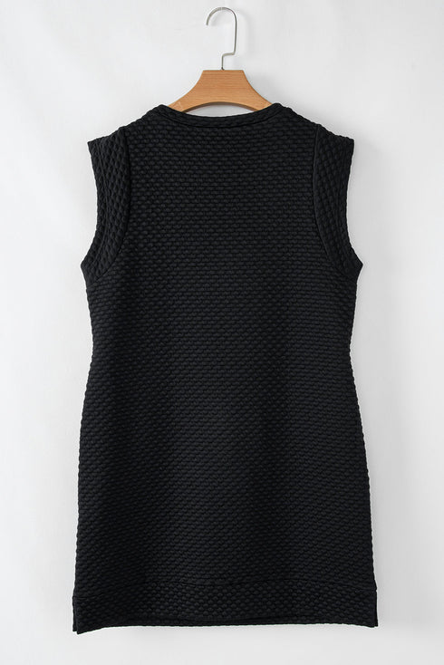 Black Textured Cap Sleeve T-shirt Shift Mini Dress