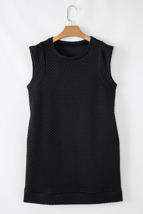 Black Textured Cap Sleeve T-shirt Shift Mini Dress
