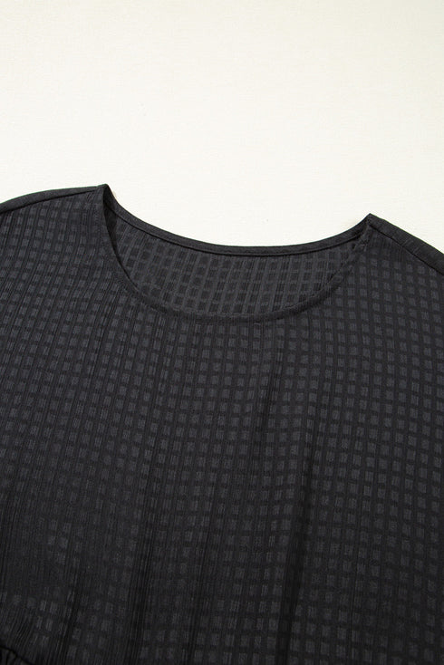 Black Textured Ruffled Sleeve Babydoll Plus Dress