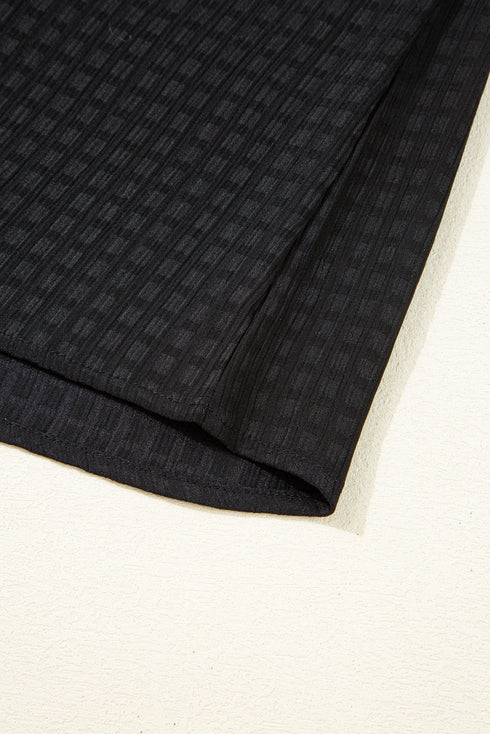 Black Textured Ruffled Sleeve Babydoll Plus Dress