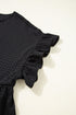 Black Textured Ruffled Sleeve Babydoll Plus Dress