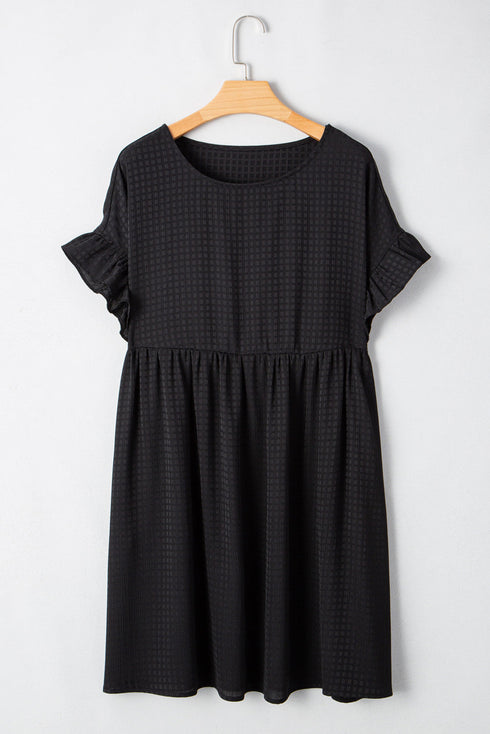 Black Textured Ruffled Sleeve Babydoll Plus Dress