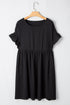 Black Textured Ruffled Sleeve Babydoll Plus Dress