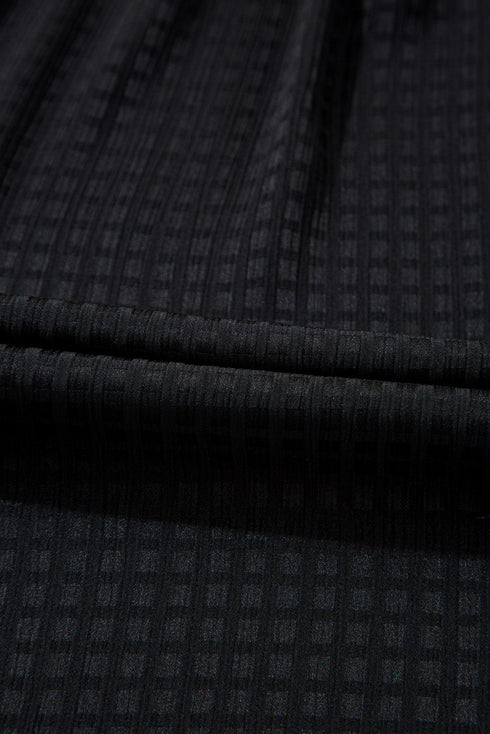 Black Textured Ruffled Sleeve Babydoll Plus Dress