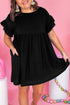 Black Textured Ruffled Sleeve Babydoll Plus Dress