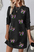 Black Textured Sequin Mardi Gras Bow Graphic Long Sleeve Mini Dress