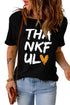 Black Thankful Heart Print Short Sleeve Graphic T Shirt