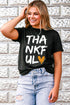 Black Thankful Heart Print Short Sleeve Graphic T Shirt