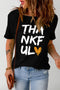 Black Thankful Heart Print Short Sleeve Graphic T Shirt