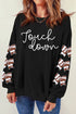 Black Touch Down Graphic Rugby Football Bowknot Patched Sleeve Sweatshirt