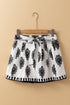 Black Tribal Geometric Print Belted High Waist Casual Shorts