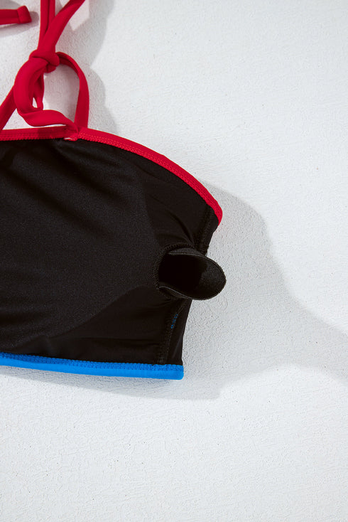 Black Triple Color Trimmed High Waist Bikini Set