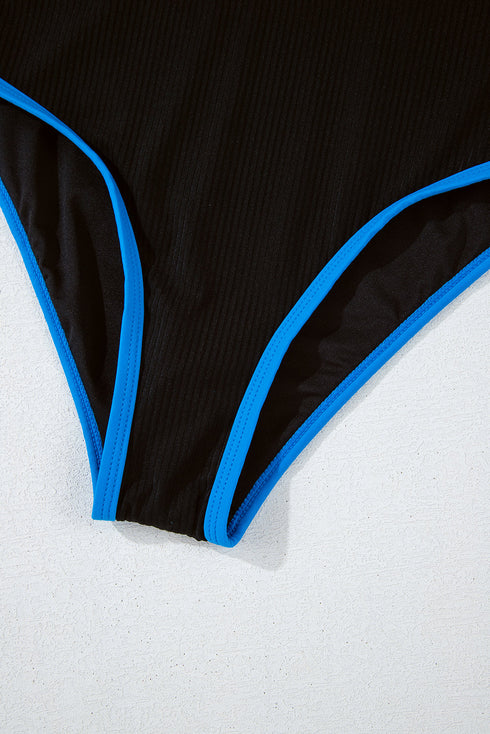 Black Triple Color Trimmed High Waist Bikini Set