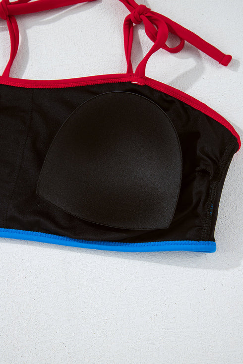 Black Triple Color Trimmed High Waist Bikini Set