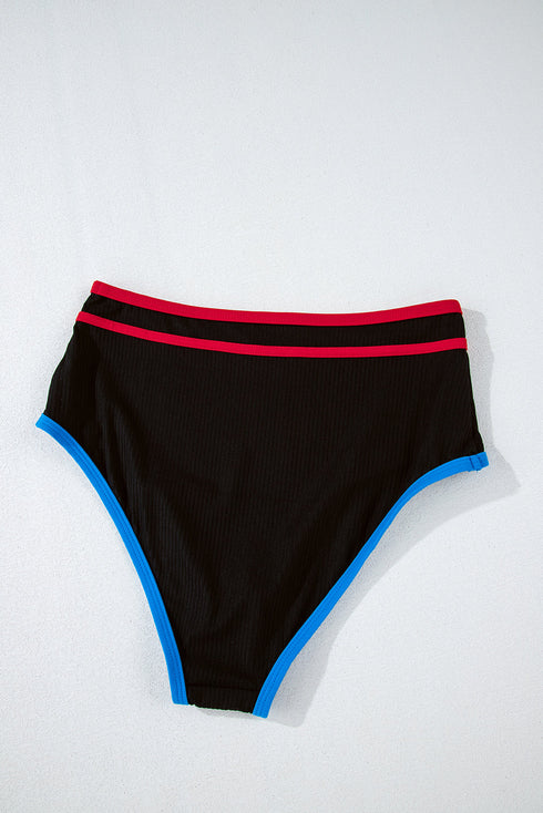 Black Triple Color Trimmed High Waist Bikini Set