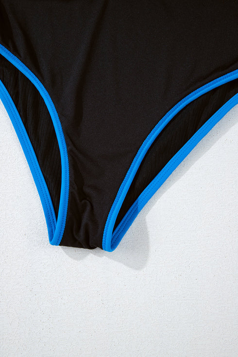 Black Triple Color Trimmed High Waist Bikini Set