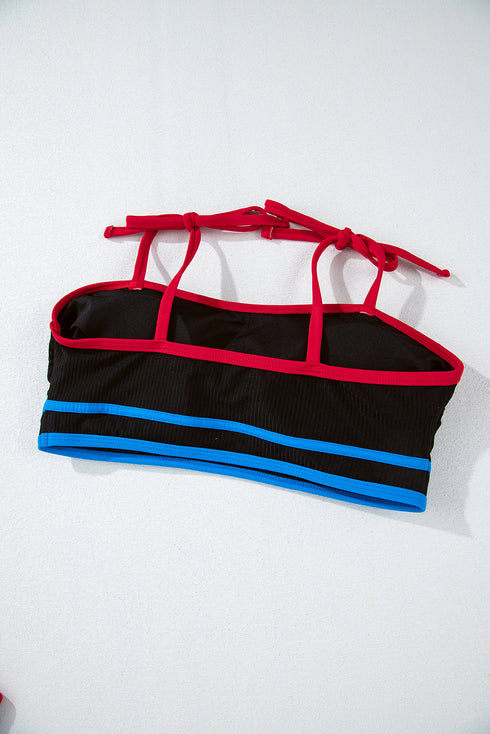 Black Triple Color Trimmed High Waist Bikini Set