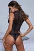 Black V Neck Hollow-Out Lace Bodysuit