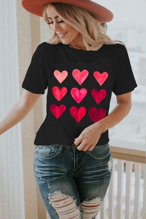 Black Valentine'S Day Heart Graphic Tee