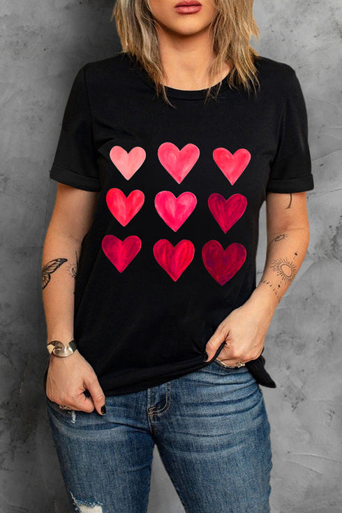 Black Valentine'S Day Heart Graphic Tee