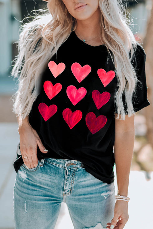 Black Valentine'S Day Heart Graphic Tee