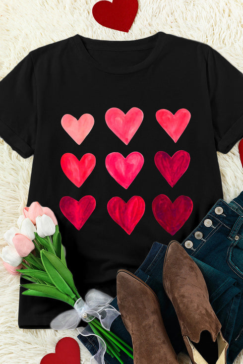 Black Valentine'S Day Heart Graphic Tee