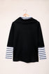 Black Valentines Glitter Heart Print Striped Cowl Neck Sweatshirt
