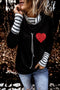 Black Valentines Glitter Heart Print Striped Cowl Neck Sweatshirt