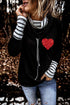 Black Valentines Glitter Heart Print Striped Cowl Neck Sweatshirt