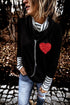 Black Valentines Glitter Heart Print Striped Cowl Neck Sweatshirt