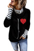 Black Valentines Glitter Heart Print Striped Cowl Neck Sweatshirt