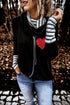 Black Valentines Glitter Heart Print Striped Cowl Neck Sweatshirt