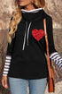 Black Valentines Glitter Heart Print Striped Cowl Neck Sweatshirt