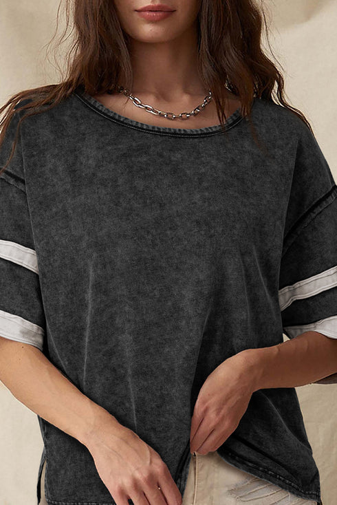 Black Varsity Stripe Half Sleeve Vintage Tee