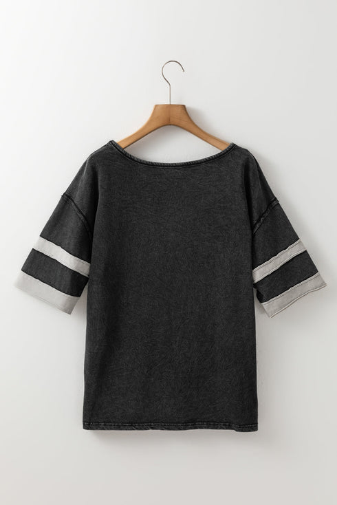 Black Varsity Stripe Half Sleeve Vintage Tee