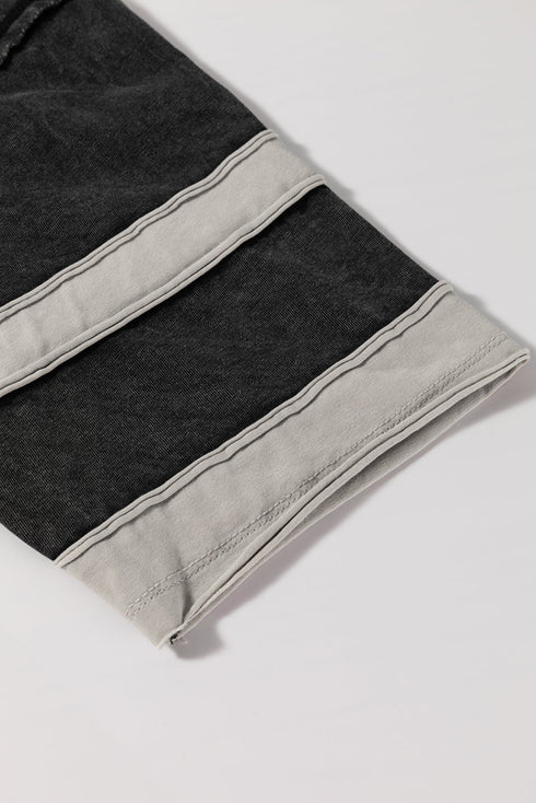 Black Varsity Stripe Half Sleeve Vintage Tee