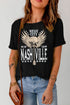 Black Vintage Music City Graphic Print T Shirt